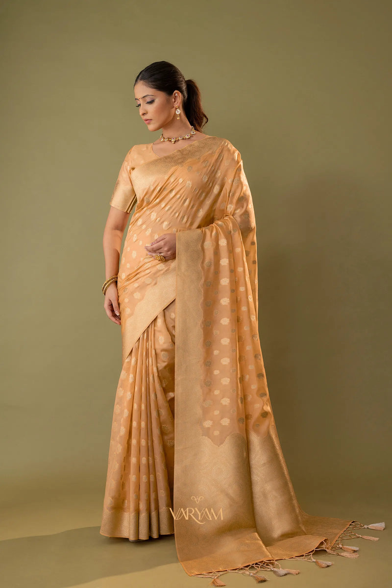 Fendi Orange Gold Silk Saree