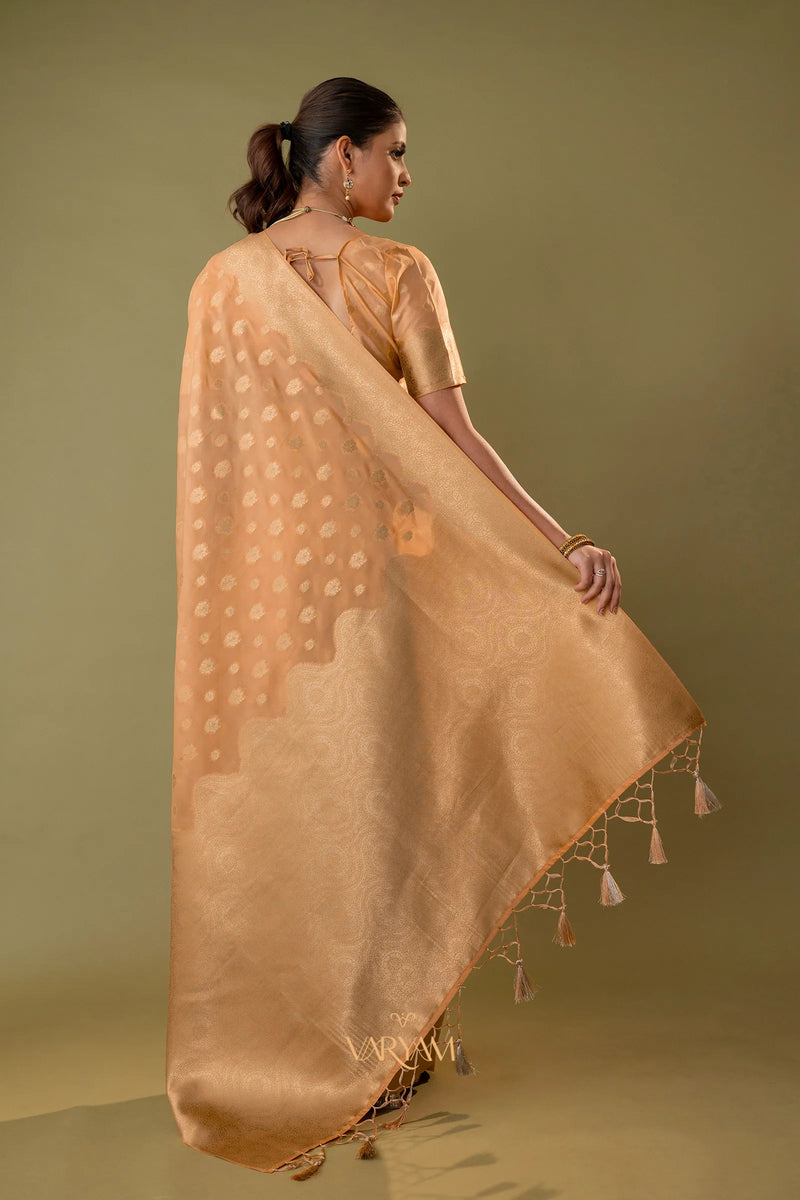 Fendi Orange Gold Silk Saree