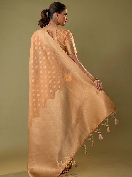 Fendi Orange Gold Silk Saree