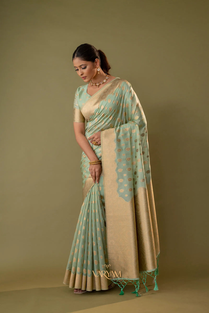 Fendi Sea Green Silk Saree