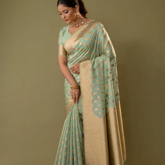 Fendi Sea Green Silk Saree