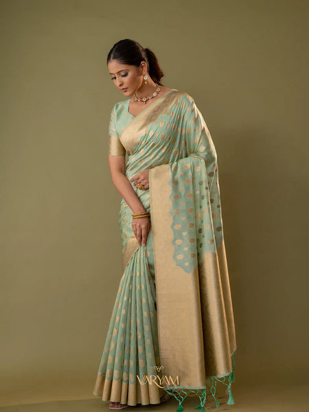 Fendi Sea Green Silk Saree