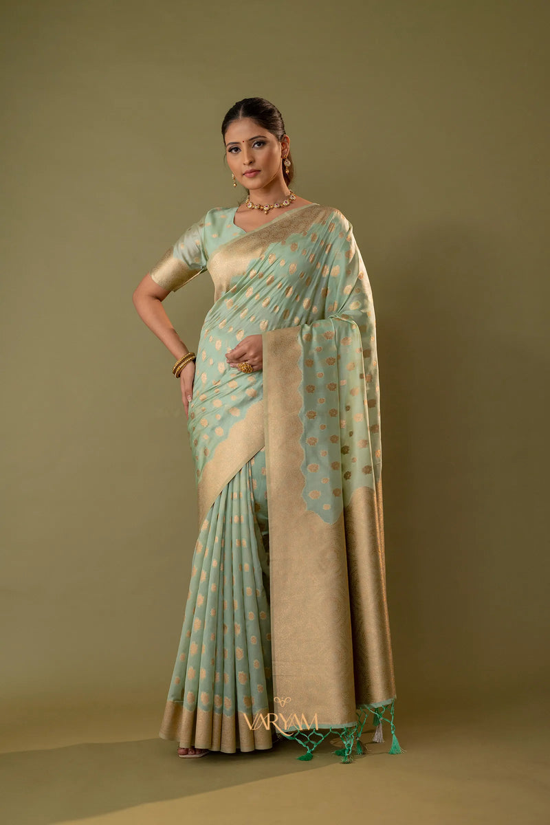 Fendi Sea Green Silk Saree