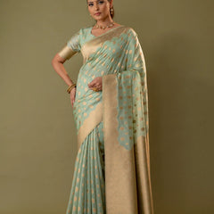 Fendi Sea Green Silk Saree