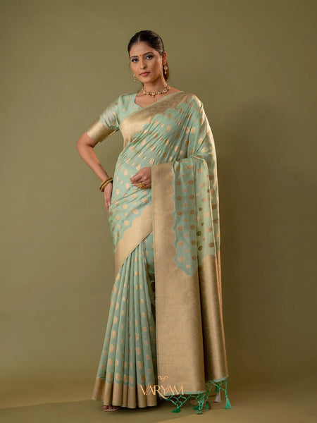 Fendi Sea Green Silk Saree