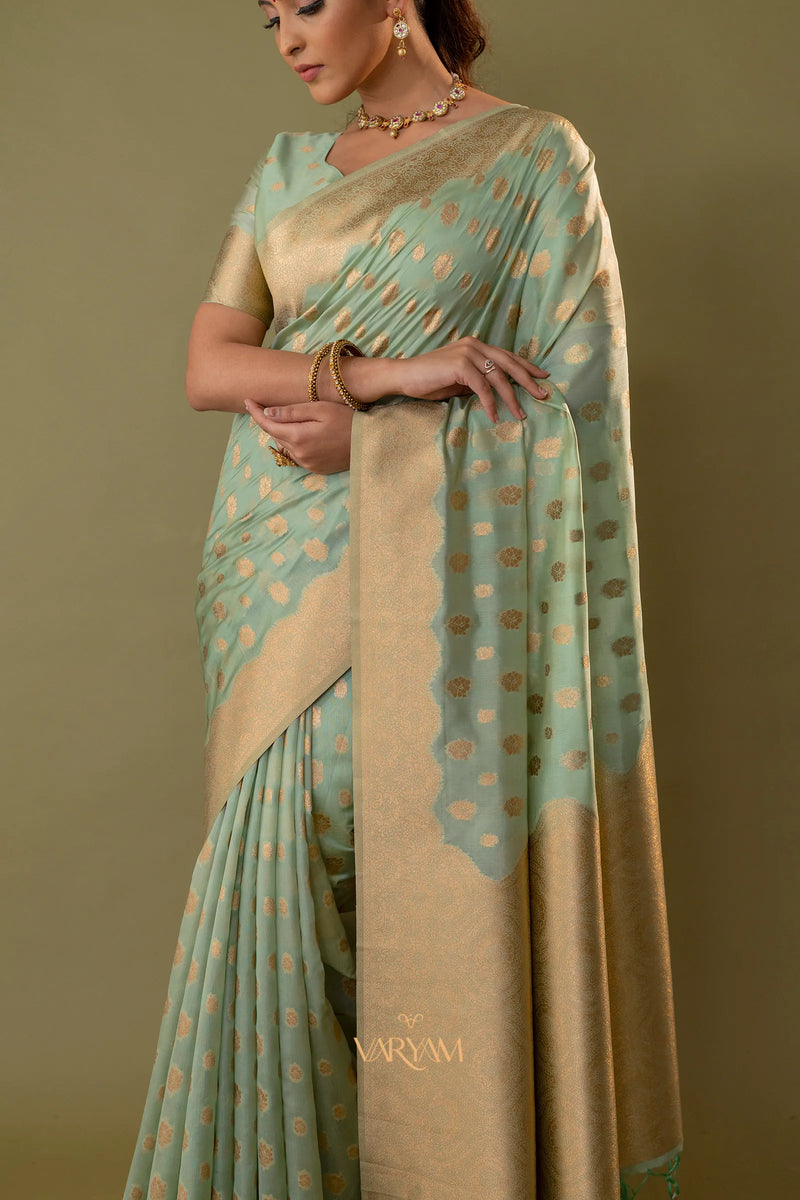 Fendi Sea Green Silk Saree