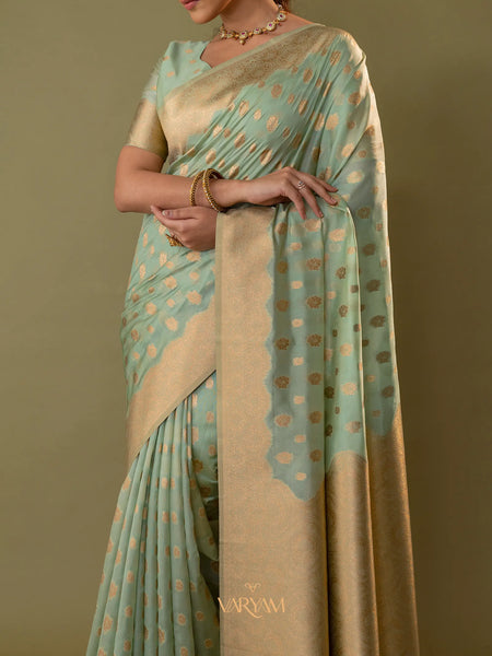 Fendi Sea Green Silk Saree
