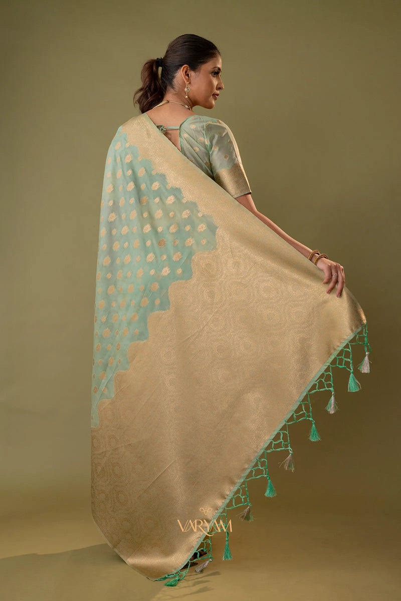 Fendi Sea Green Silk Saree
