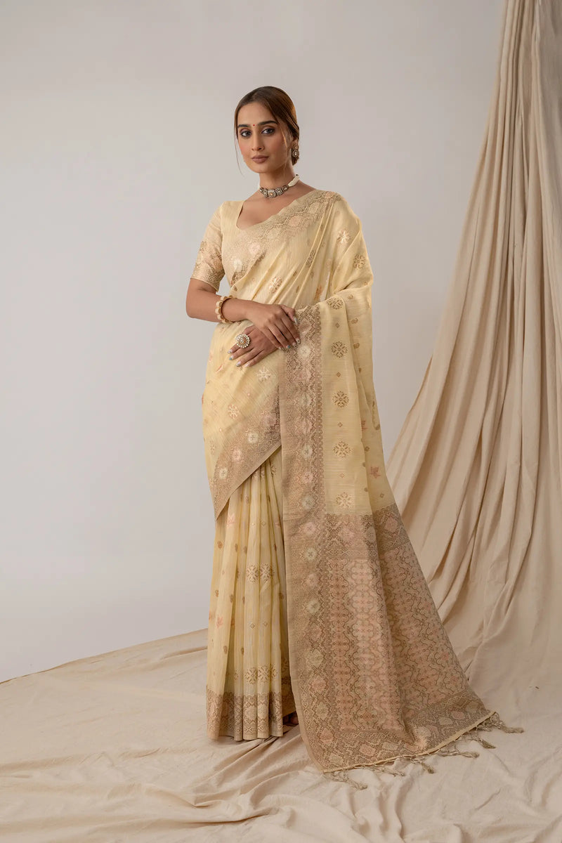 Vasudha Pastel Yellow Saree