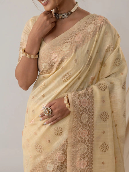 Vasudha Pastel Yellow Saree