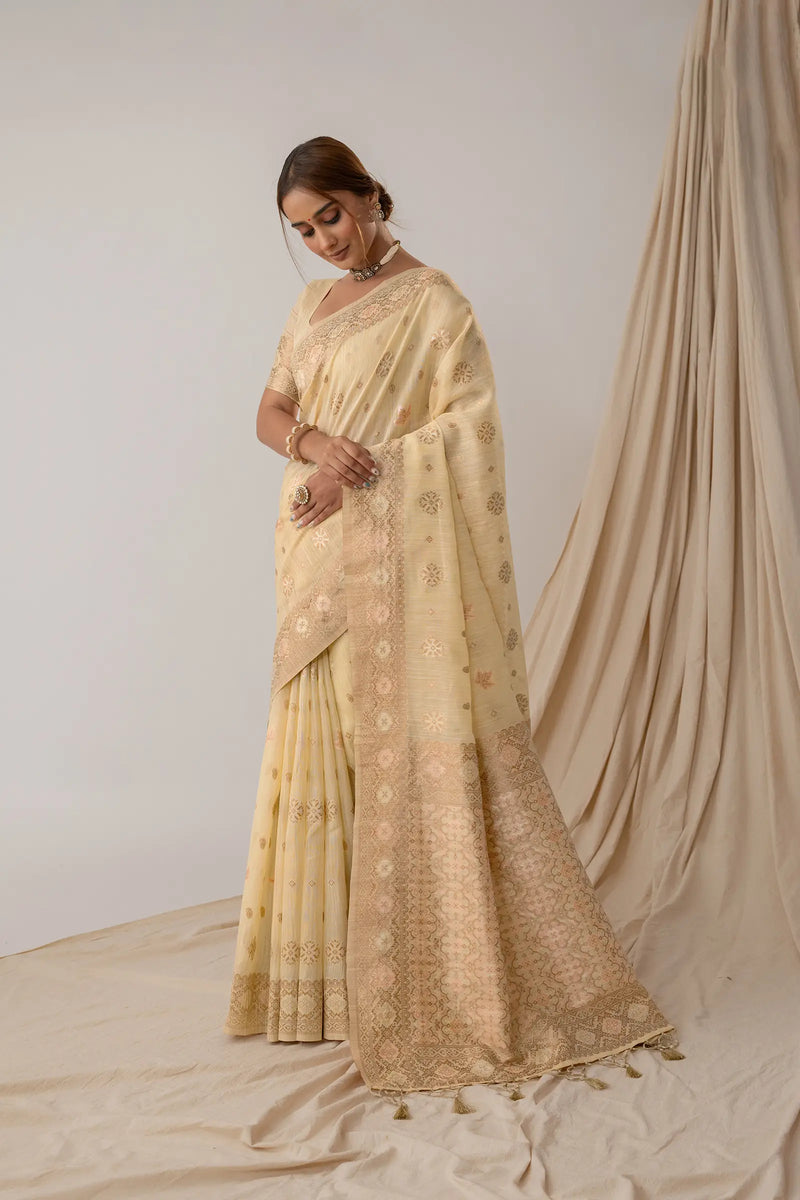 Vasudha Pastel Yellow Saree