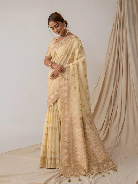 Vasudha Pastel Yellow Saree