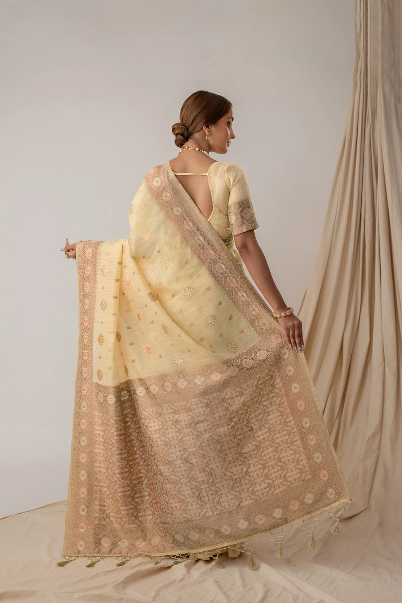 Vasudha Pastel Yellow Saree