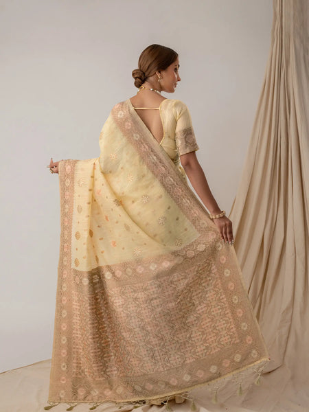 Vasudha Pastel Yellow Saree