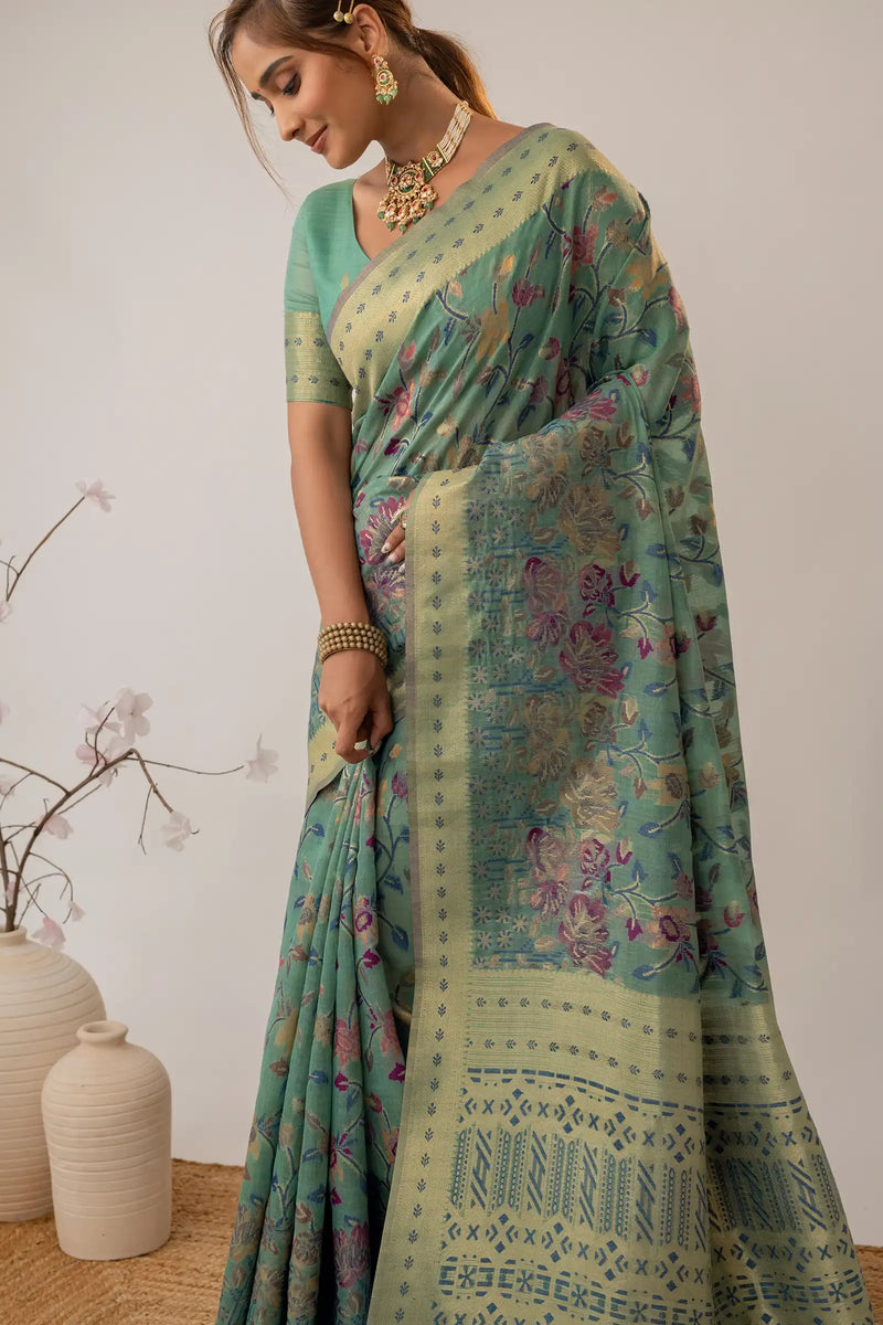 Radha Cotton Green Saree