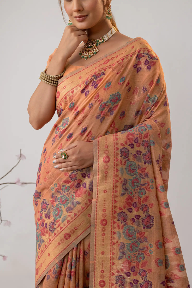 Mira Cotton Peach Saree