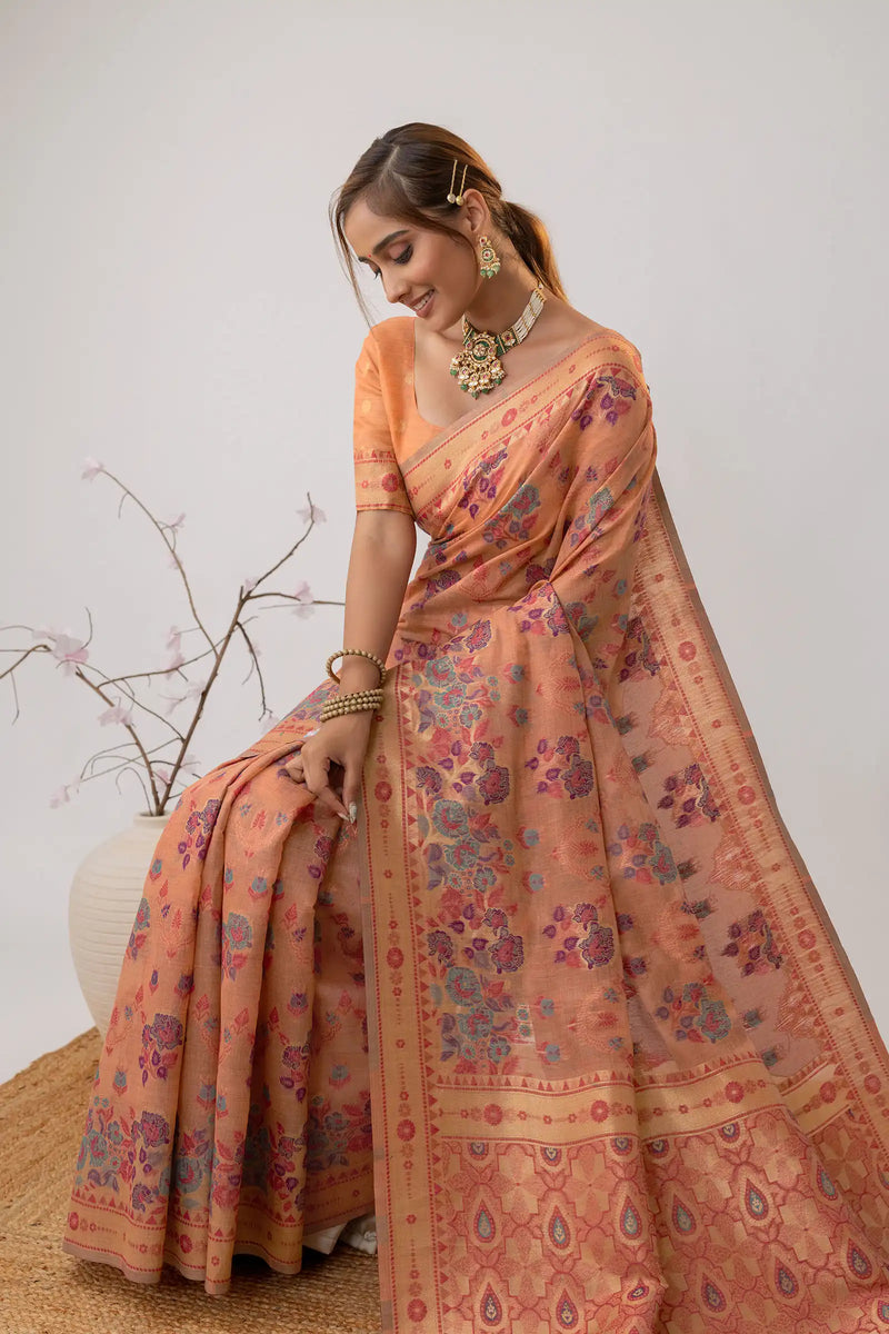 Mira Cotton Peach Saree