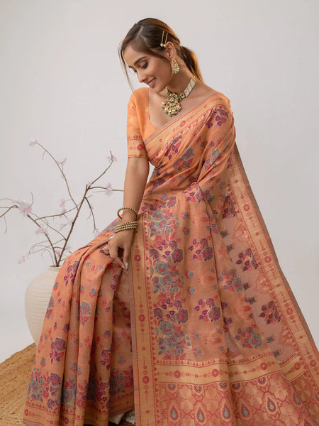 Mira Cotton Peach Saree