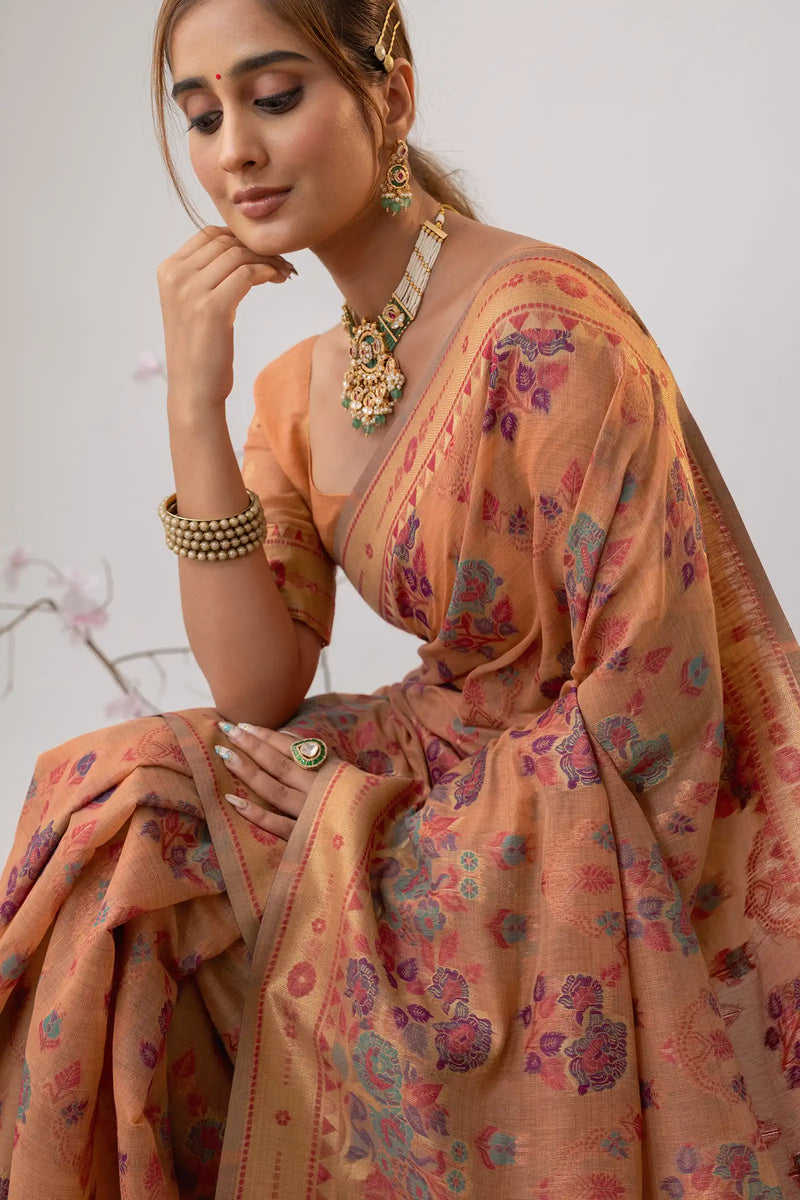 Mira Cotton Peach Saree