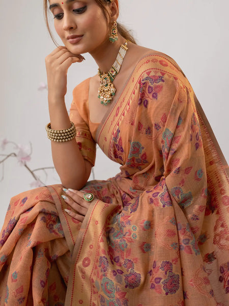 Mira Cotton Peach Saree