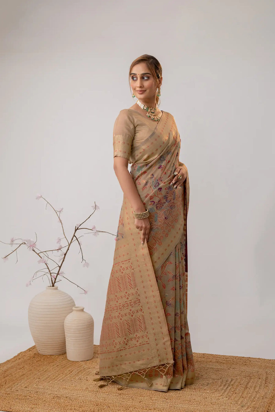 Radha Cotton Beige Saree