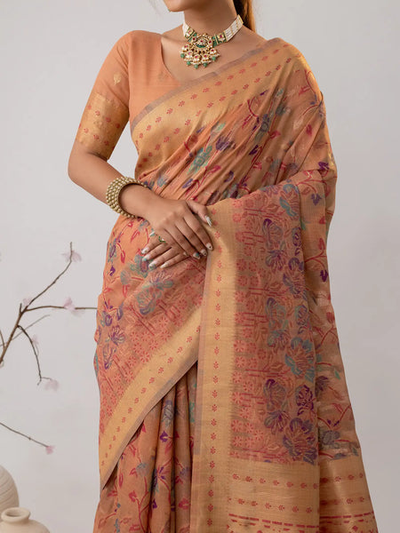 Radha Cotton Peach Saree