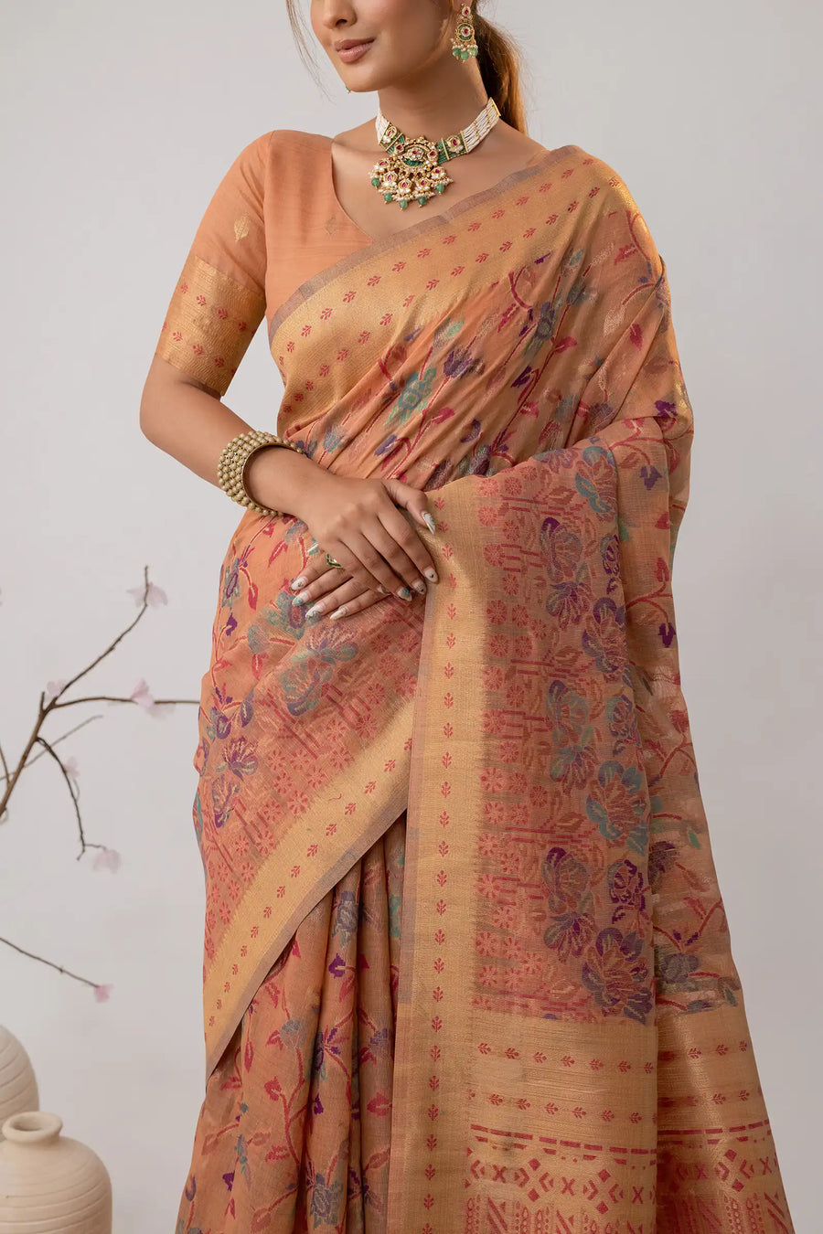 Radha Cotton Peach Saree