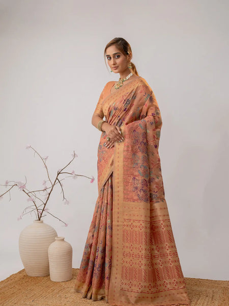 Radha Cotton Peach Saree