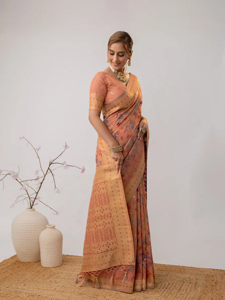 Radha Cotton Peach Saree