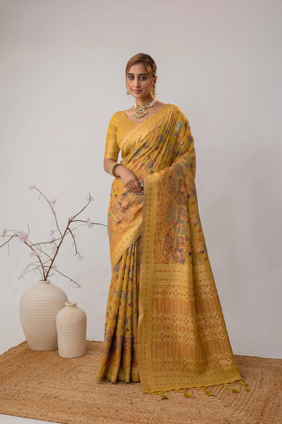 Radha Cotton Yellow Saree