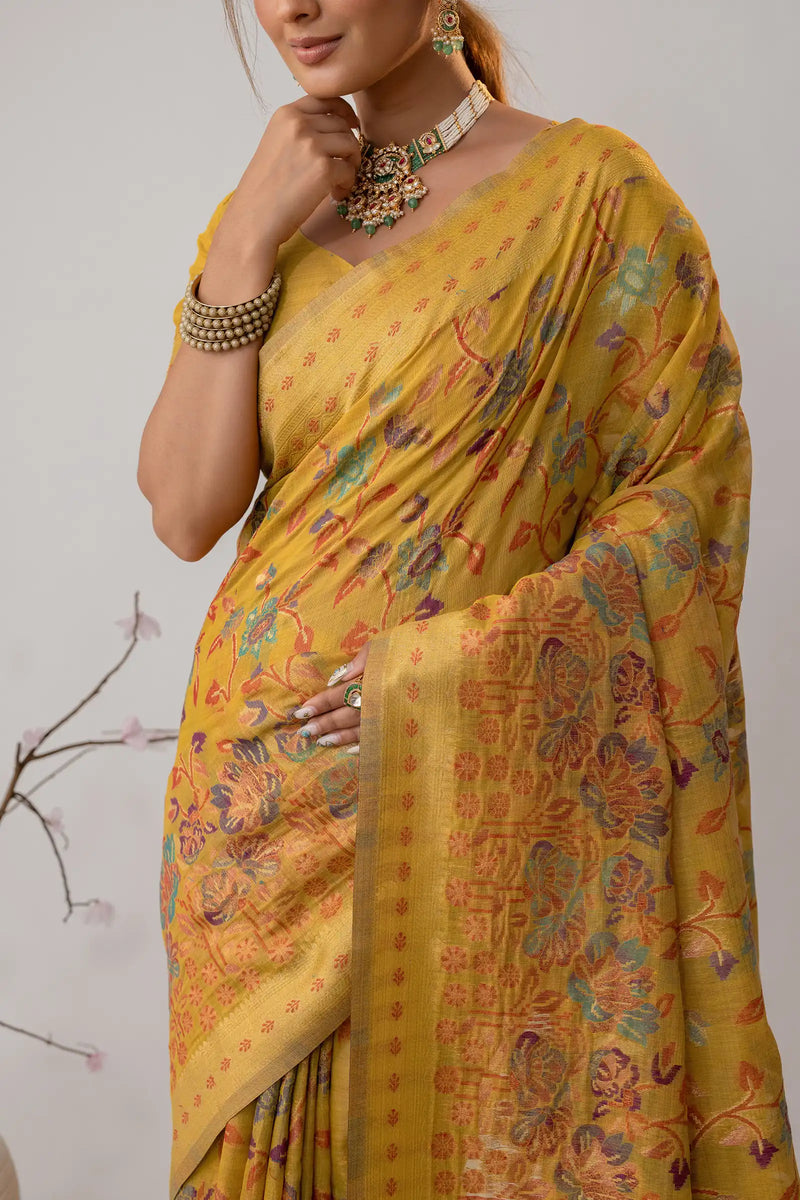 Radha Cotton Yellow Saree