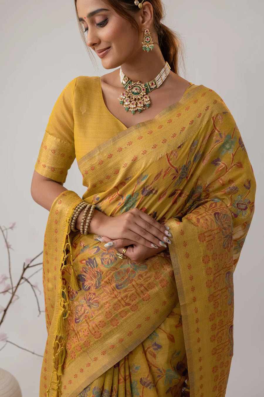 Radha Cotton Yellow Saree