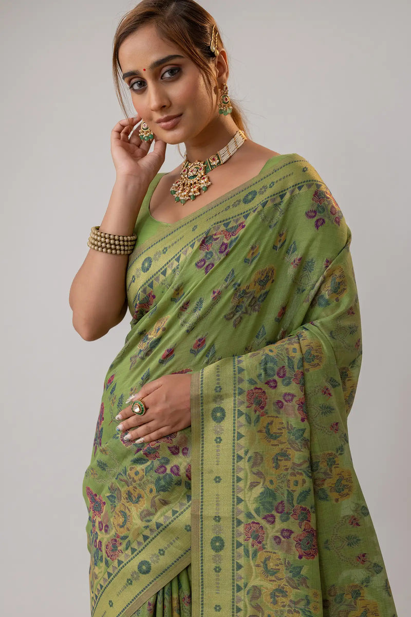 Mira Cotton Green Saree