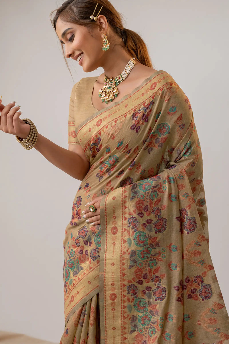 Mira Cotton Beige Saree
