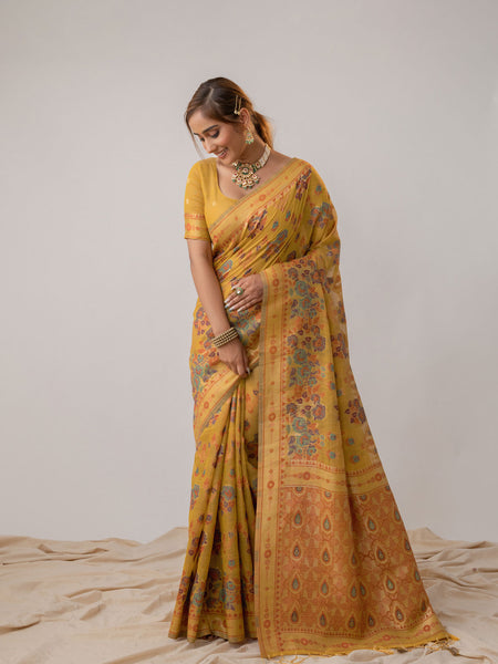 Mira Cotton Yellow Saree