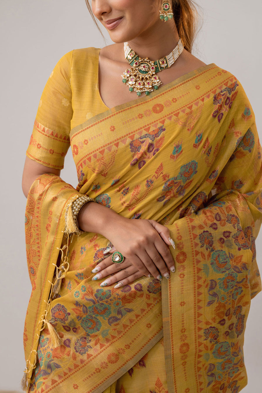 Mira Cotton Yellow Saree