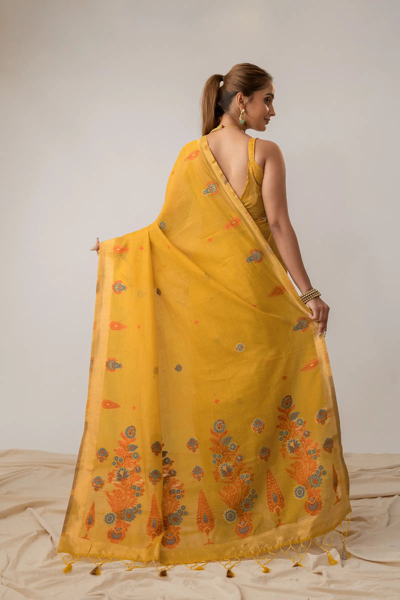 Kusum Yellow Saree
