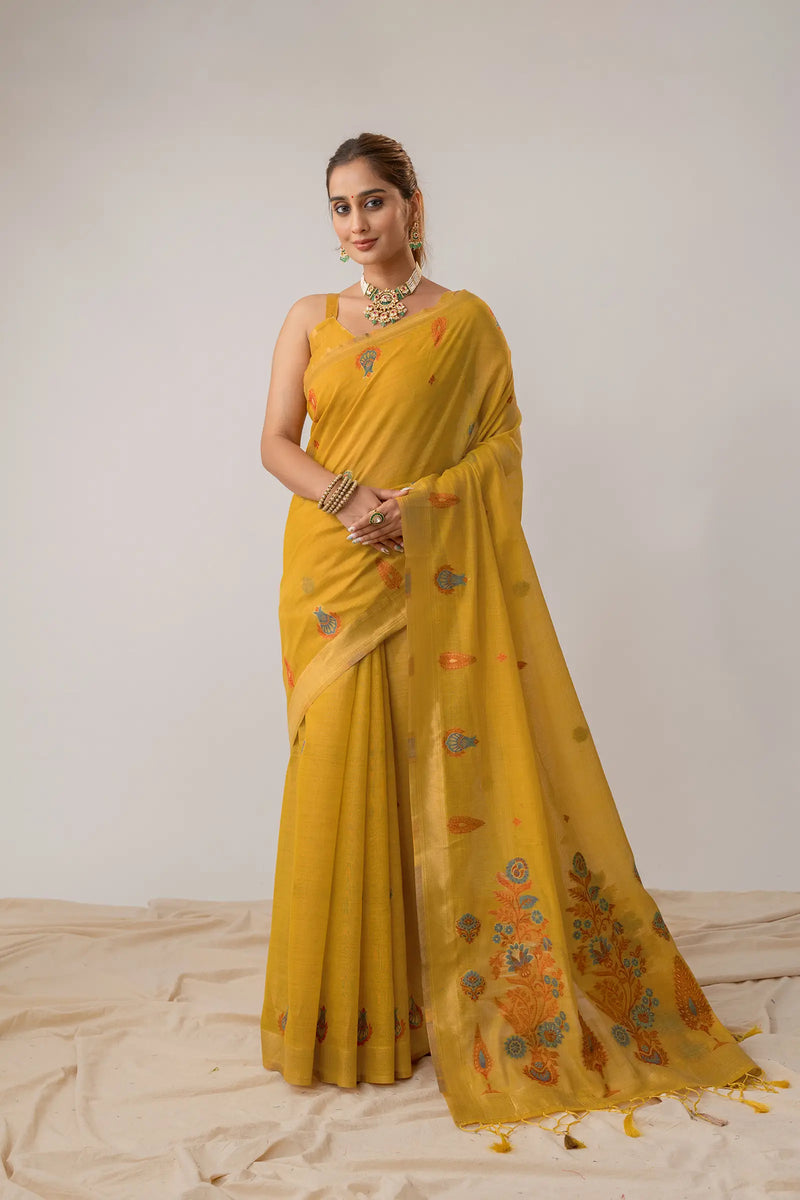 Kusum Yellow Saree