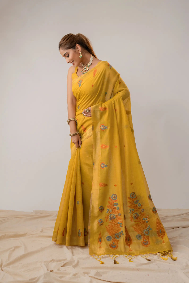 Kusum Yellow Saree