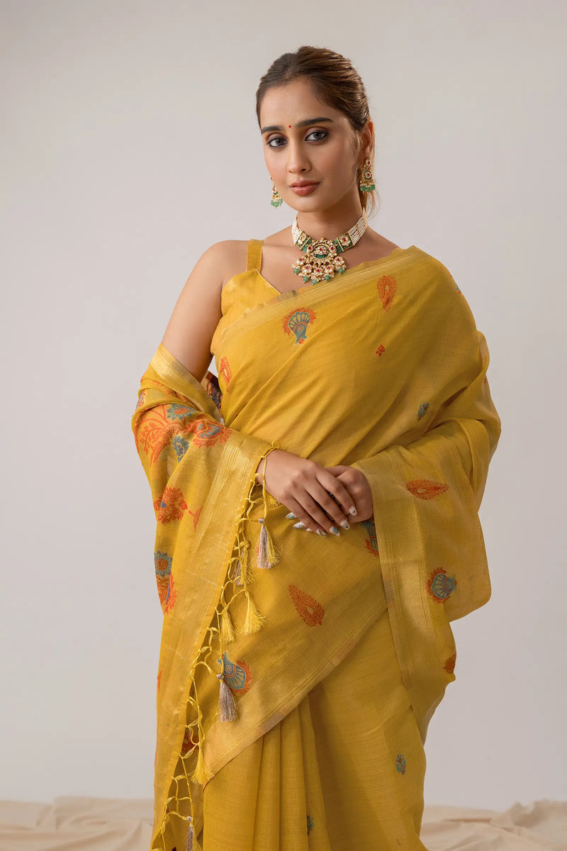 Kusum Yellow Saree