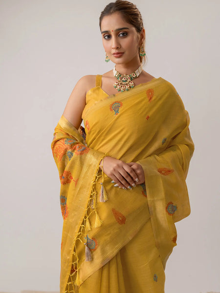 Kusum Yellow Saree
