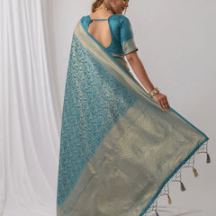 Gulbahaar Satin Teal Saree