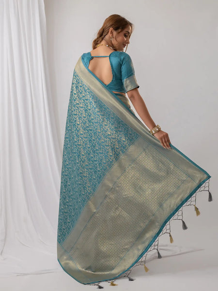 Gulbahaar Satin Teal Saree