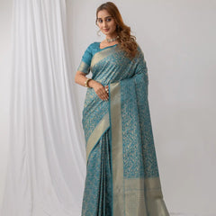 Gulbahaar Satin Teal Saree