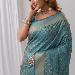 Gulbahaar Satin Teal Saree