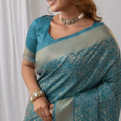 Gulbahaar Satin Teal Saree
