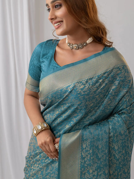 Gulbahaar Satin Teal Saree