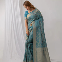 Gulbahaar Satin Teal Saree