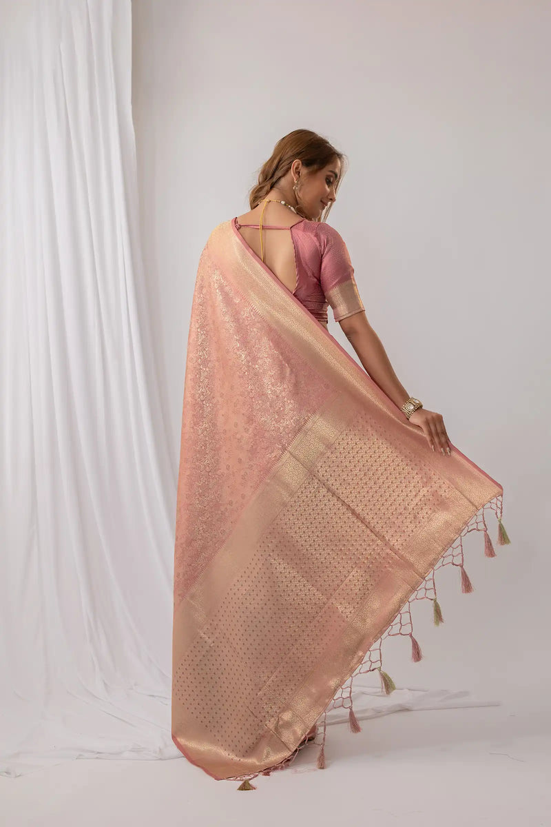Gulmohar Pink Satin Saree