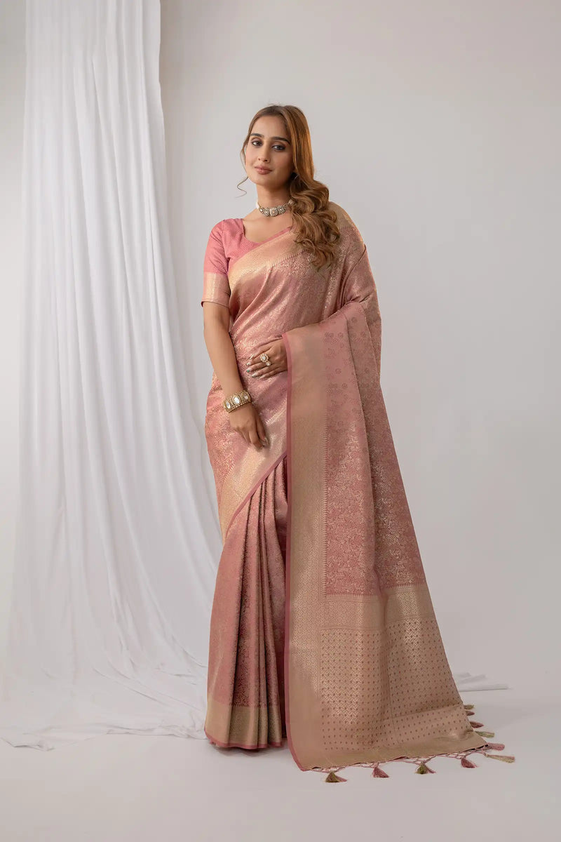Gulmohar Pink Satin Saree